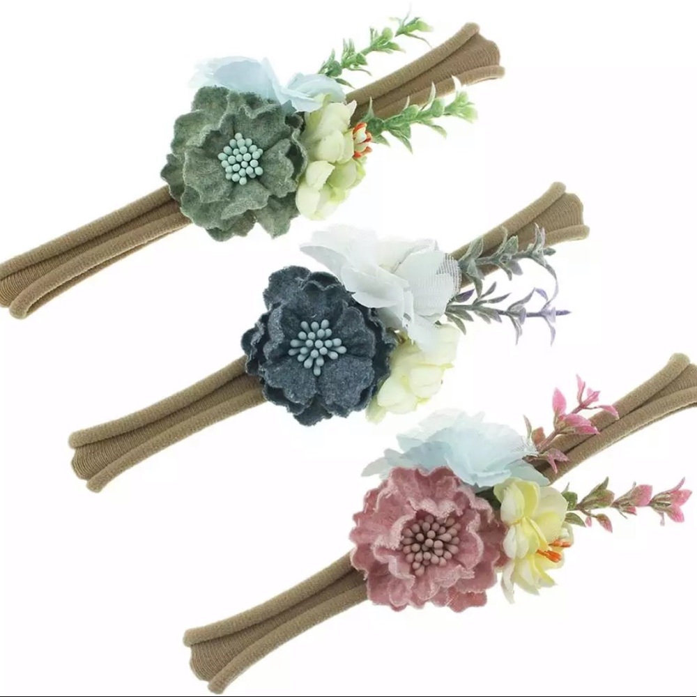 Set of 3 Artificial Fabric flower nylon headband!